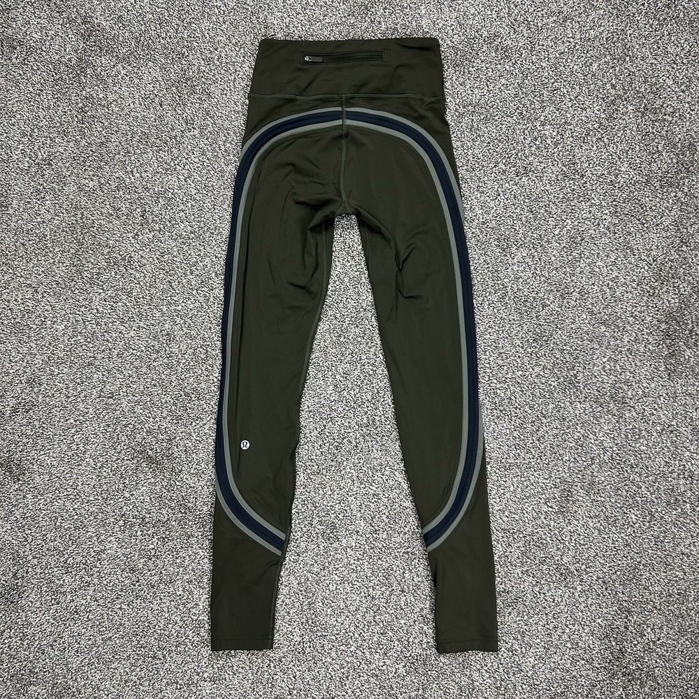 Lululemon Run Crew Tight Dark Olive Obsidian Sage Leggings Womens 4 Athleisure